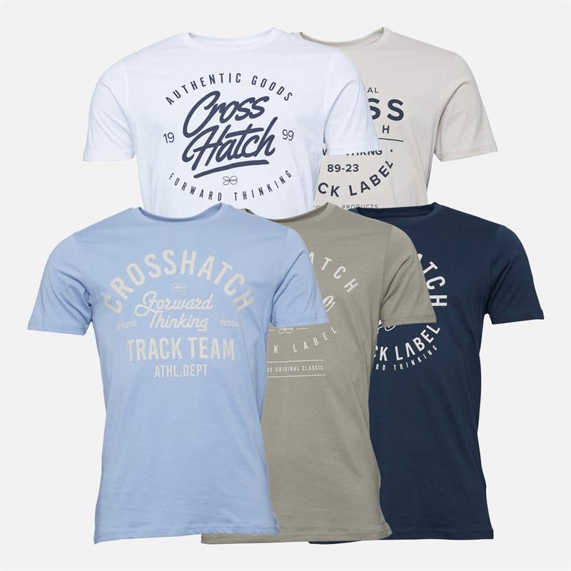 Crosshatch Mens Fellmire Five Pack T-Shirts Assorted