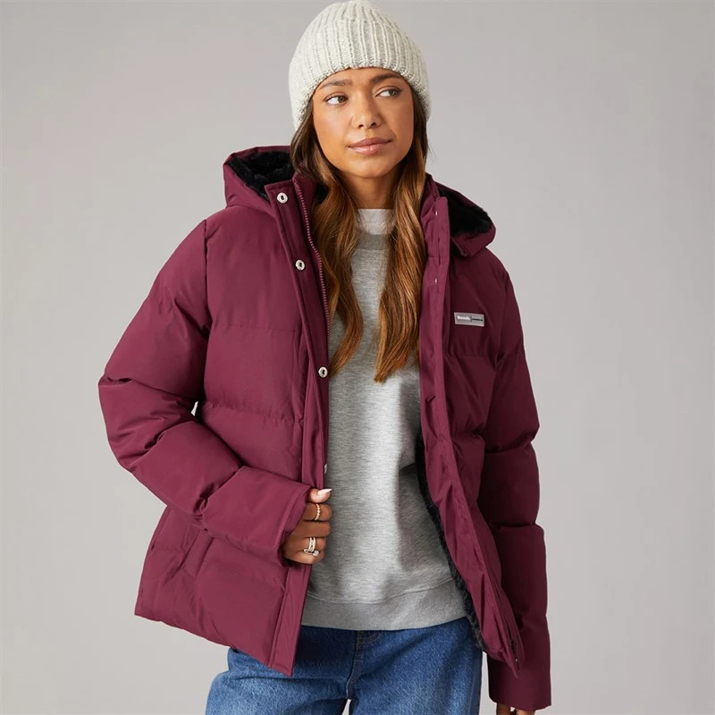 Bench Womens Atha Short Puffer Jacket Cherry Lacquer