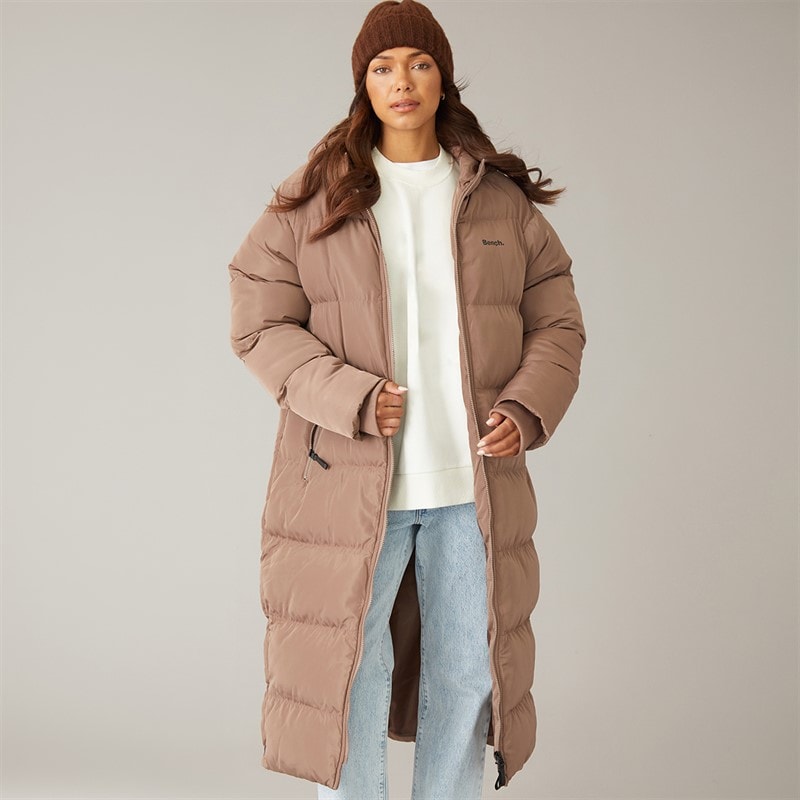 Bench Womens Ryelle Maxi Length Puffer Coat Light Brown