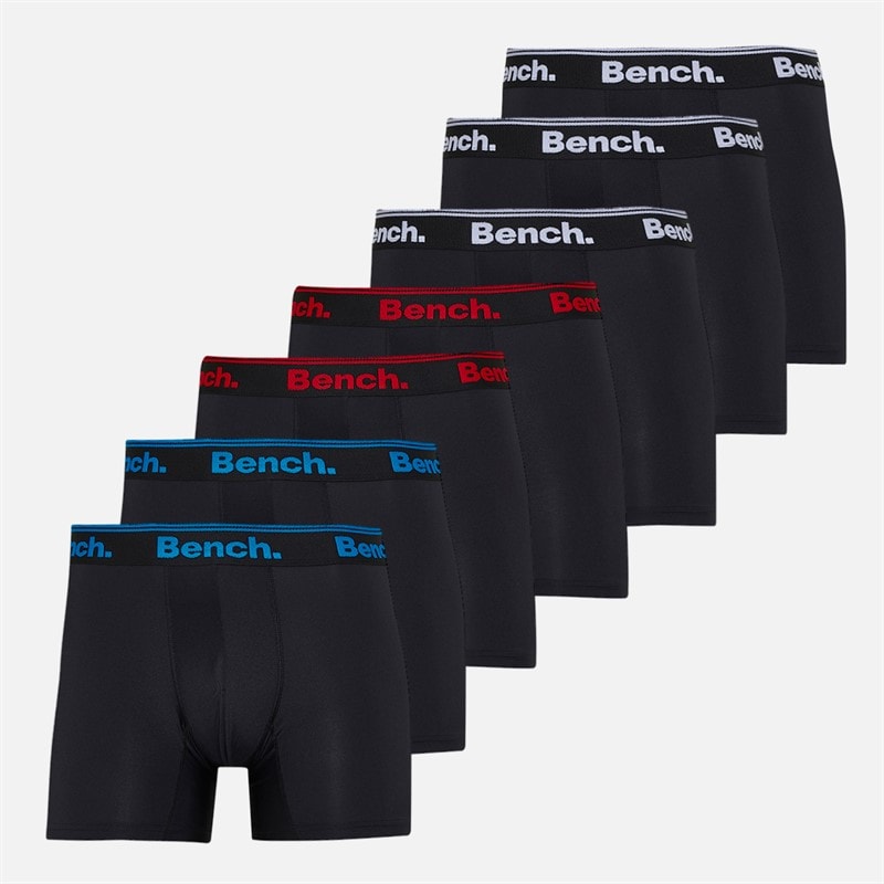 Bench Mens Seven Pack Jacquard Waistband Bamboo Boxer Shorts Black