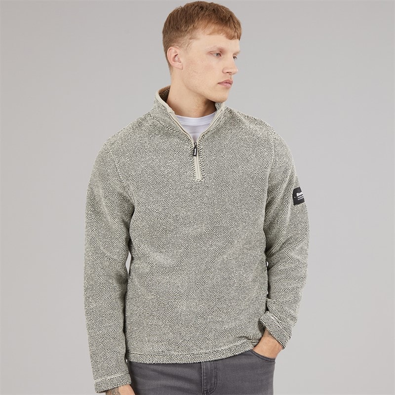 Bench Mens Trevyn 1/4 Zip Funnel Neck Fleece Cream/Dark Grey