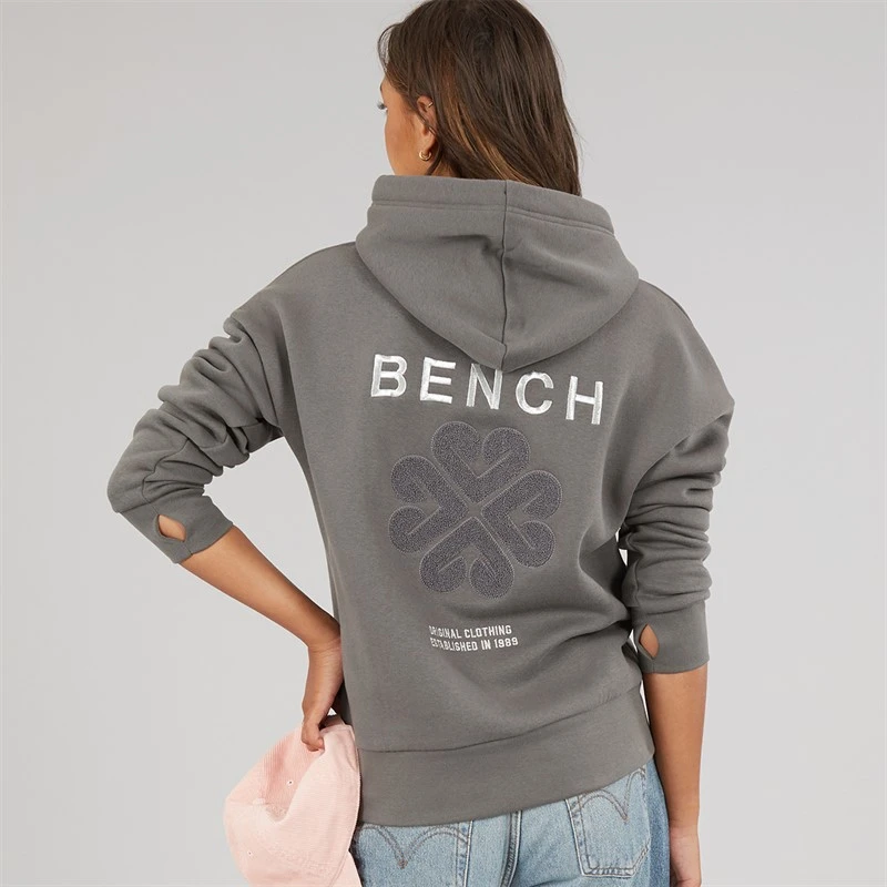 Bench Womens Amba Hoodie With Boucle Graphic Charcoal