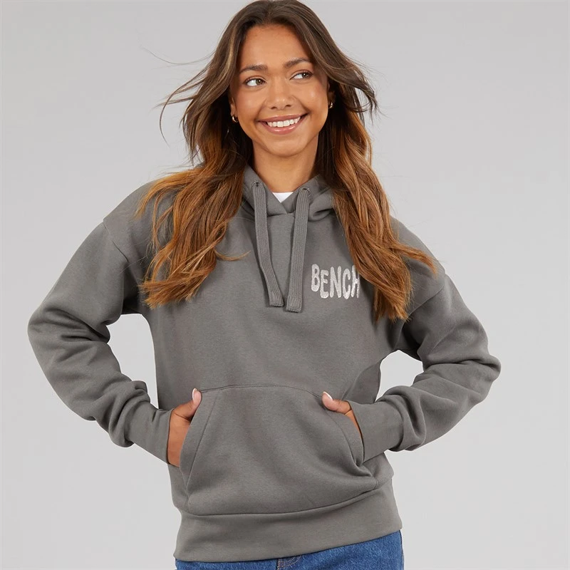 Bench Womens Dess Hoodie With Glitter Graphic Charcoal