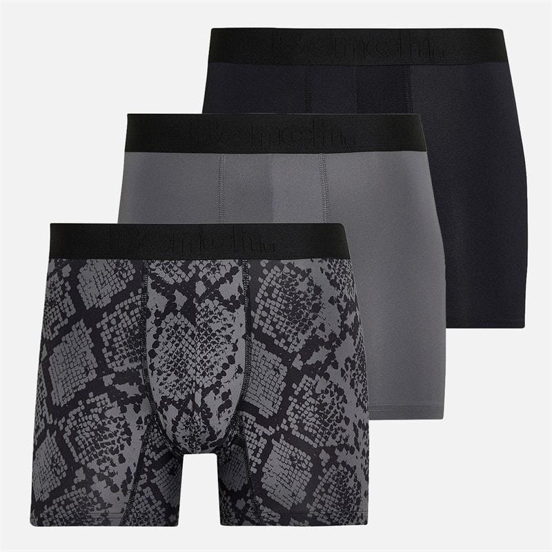 Bench Mens Slyth Three Pack Boxer Shorts AOP/Steel Grey/Black