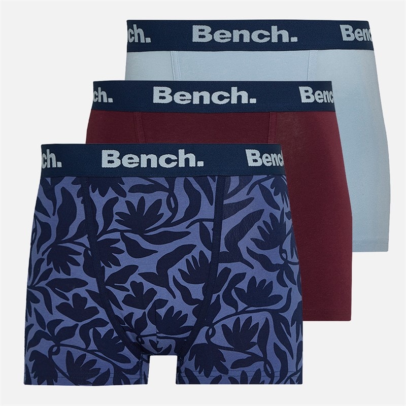 Bench Mens Sarum Three Pack Boxer Shorts Navy AOP/Cherry Lacquer/Skyway