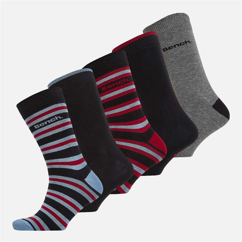 Bench Mens Smithy Five Pack Dress Socks Black/Black/Charcoal Marl/Black/Black