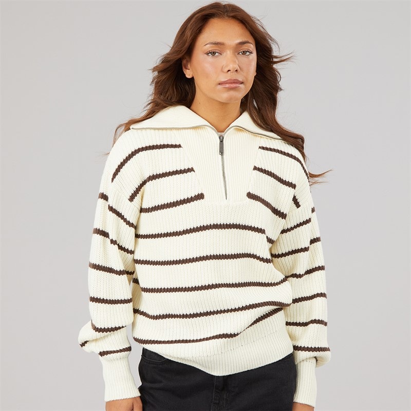 Bench Womens Arina Knit Funnel Neck Jumper Ecru/Coffee