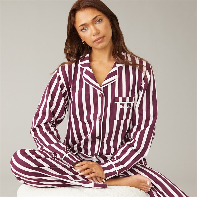 Bench Womens Siesta Pyjamas Cherry Lacquer/Pink Stripe