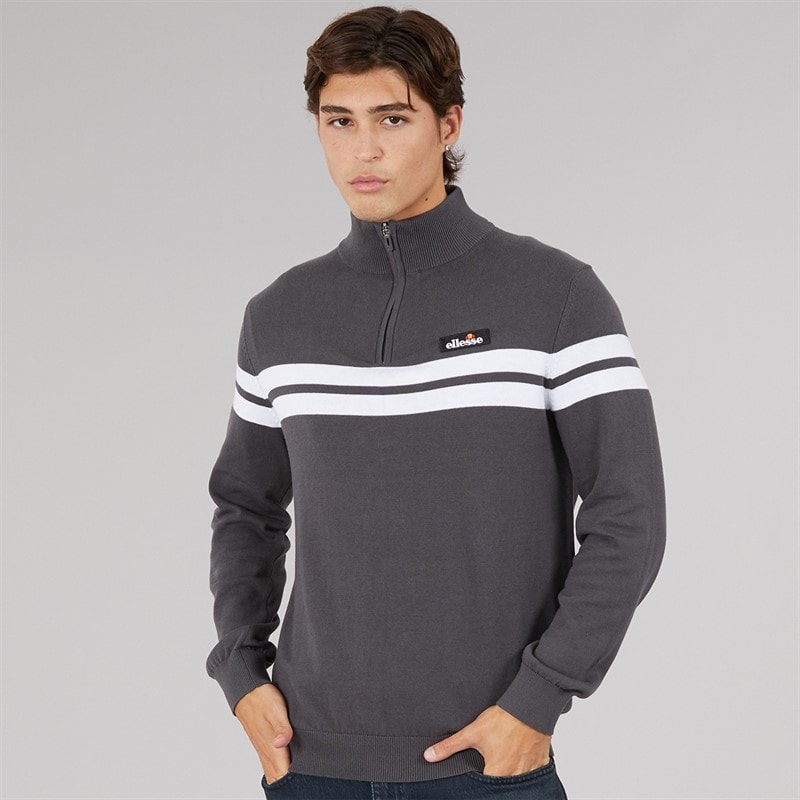 Ellesse Mens Dison 1/2 Zip Kitted Jumper Dark Grey Marl