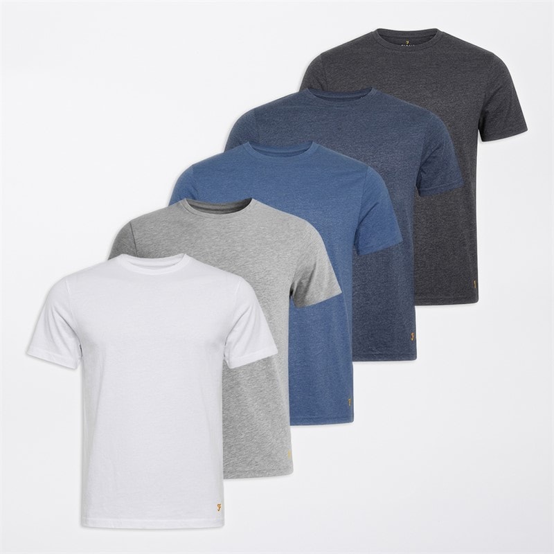 Farah Mens Erving Five Pack T-Shirts Navy Marl/Grey Marl/Denim Marl/White/Charcoal Marl