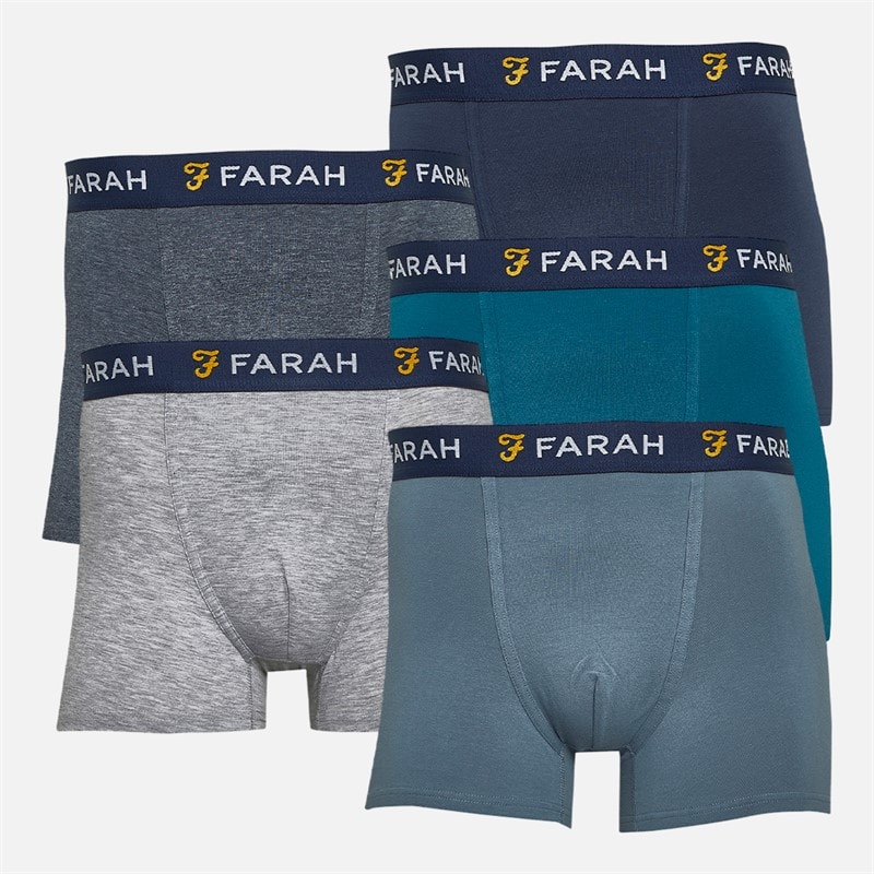 Farah Mens Darrick Five Pack Boxers Croft Green/Navy/Chalk Blue/Grey Marl/Navy Marl