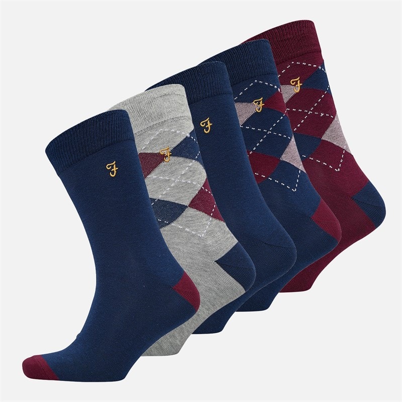 Farah Mens Rampart Five Pack Dress Socks Mixed