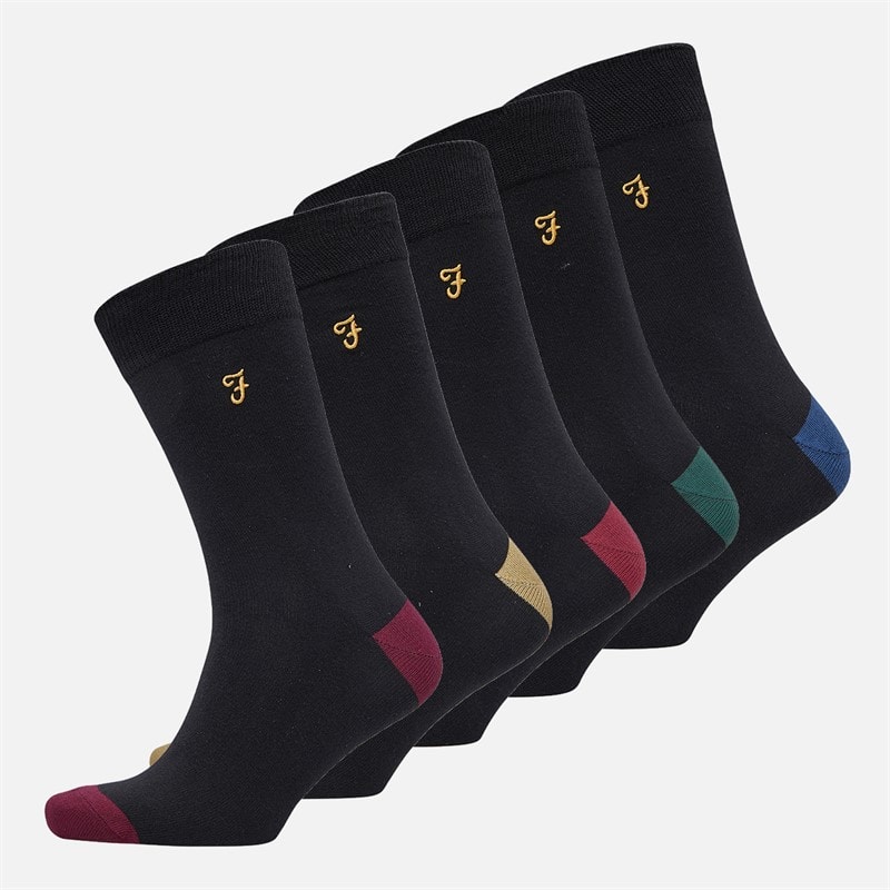 Farah Mens Wycliff Five Pack Dress Socks Black