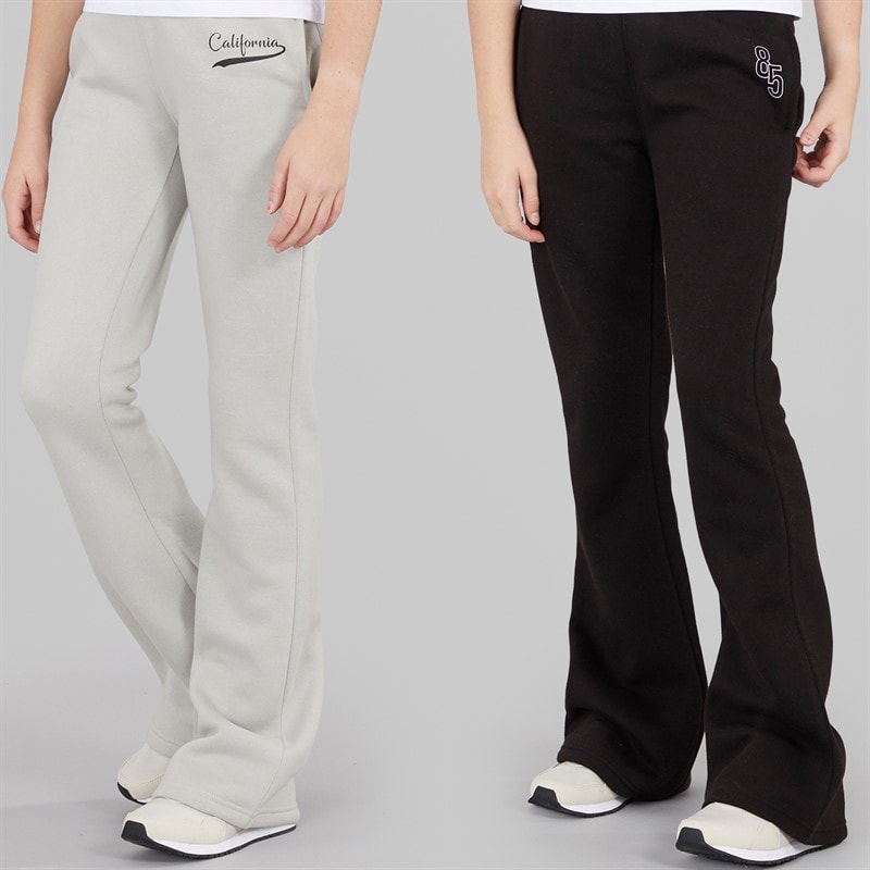 Board Angels Girls Two Pack Flared Joggers Light Grey/Black
