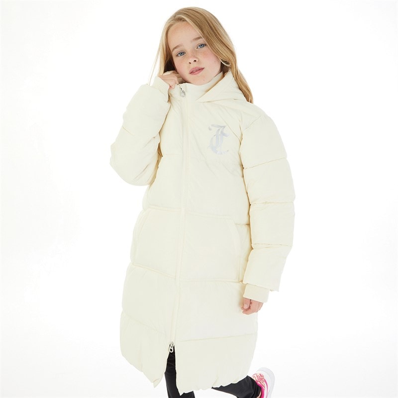 Juicy Couture Girls Longline Puffer Coat Vanilla Ice