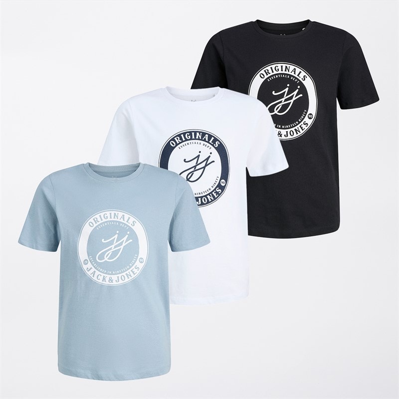 JACK & JONES Boys Three Pack Theo T-Shirts Multi White