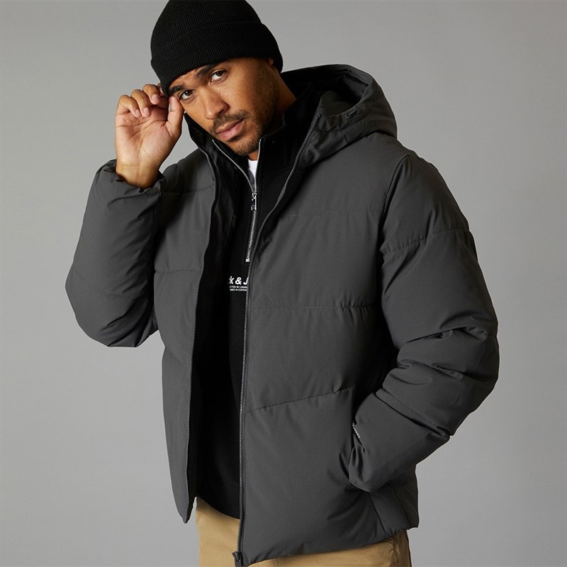 JACK & JONES Mens Brady Hooded Puffer Asphalt