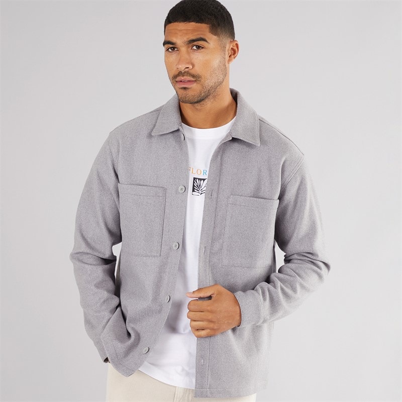 JACK & JONES Mens Baxter Overshirt Light Grey Marl