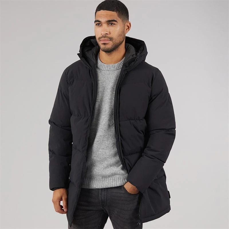 JACK & JONES Mens Surface Long Puffer Coat Black