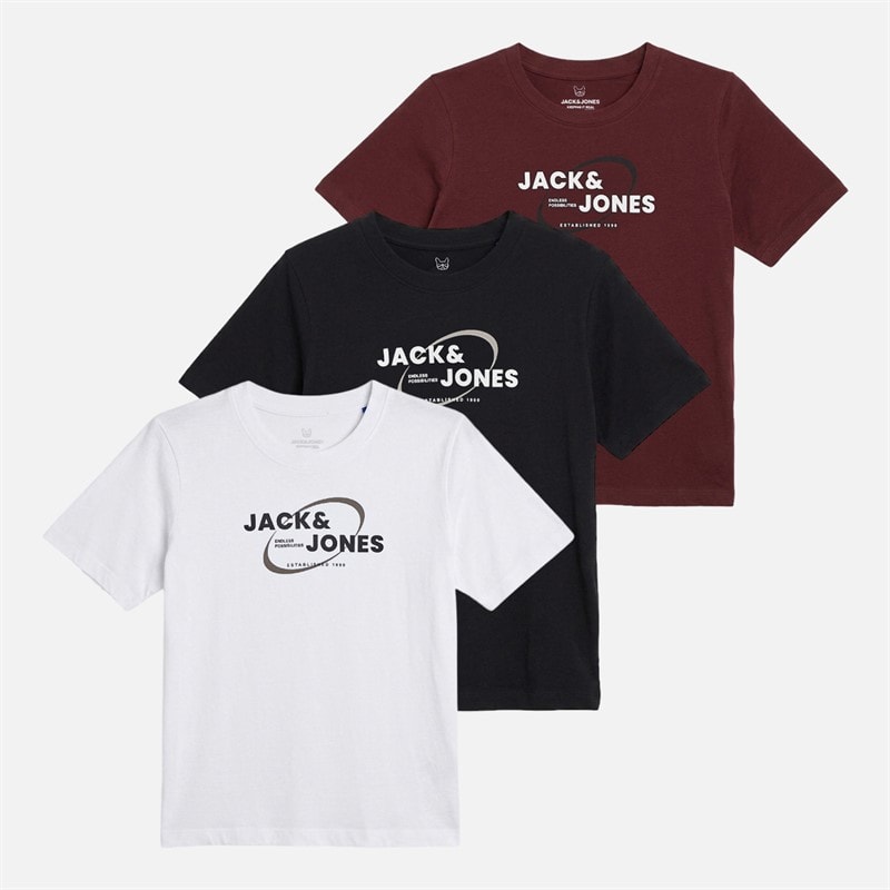 JACK & JONES Boys Future Three Pack T-Shirts White/Black/Port Royal