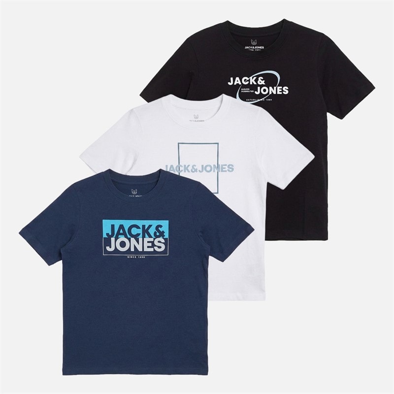 JACK & JONES Boys Stone Three Pack T-Shirts White/Navy Blazer/Black