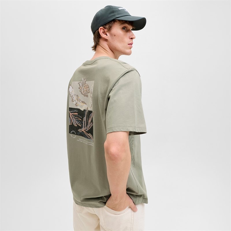 JACK & JONES Mens Montauk AOP Back T-Shirt Seagrass