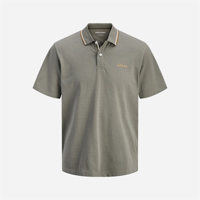 JACK & JONES Mens Blaze Polo Shirt Vetiver Detail Melange