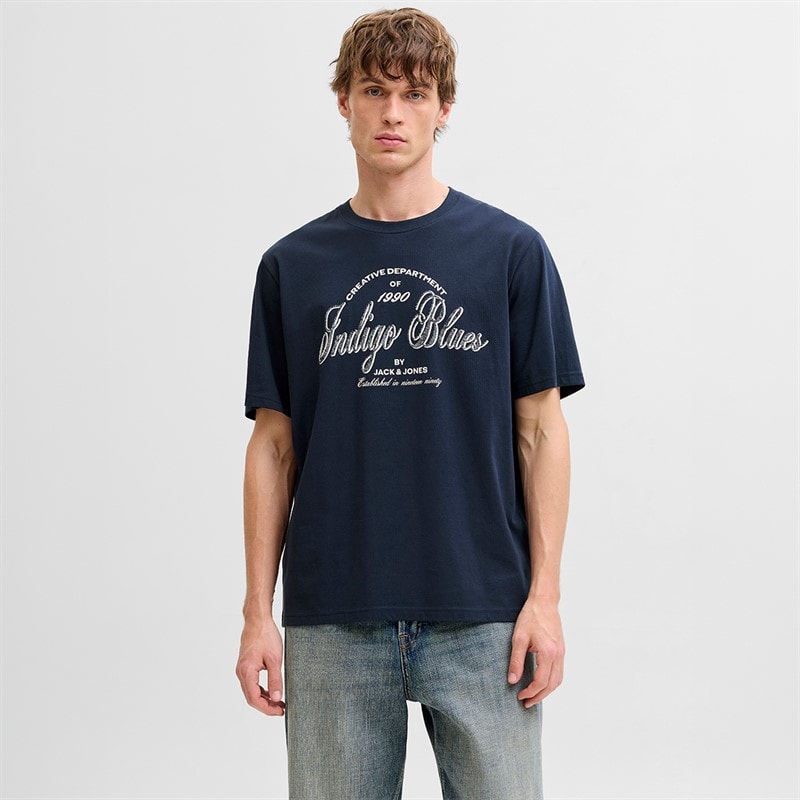 JACK & JONES Mens Denver Graphic T-Shirt Navy Blazer