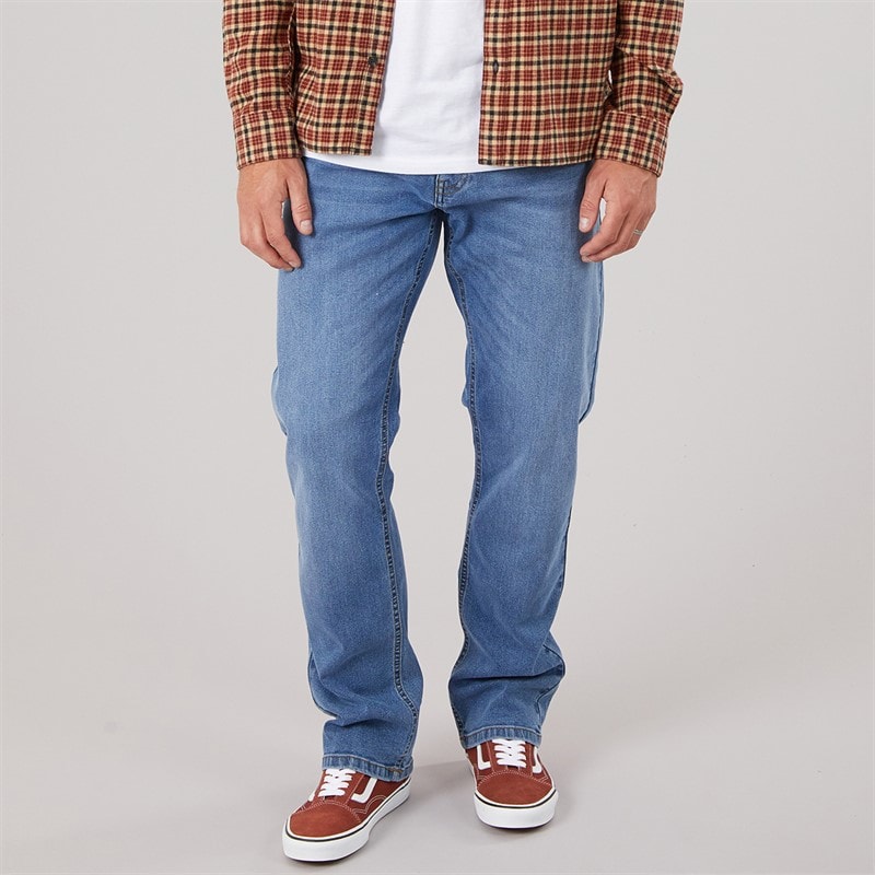 Kangaroo Poo Mens Straight Fit Denim Jeans Mid Wash