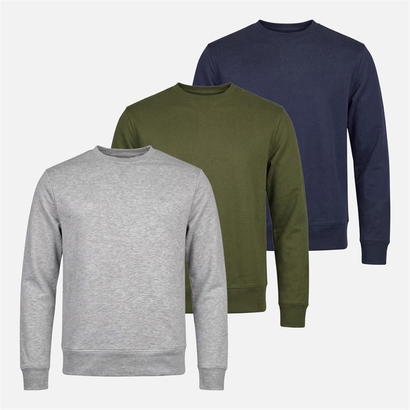 Kangaroo Poo Mens Three Pack Fleece Sweatshirt Grey Marl/Midnight Blue/Khaki
