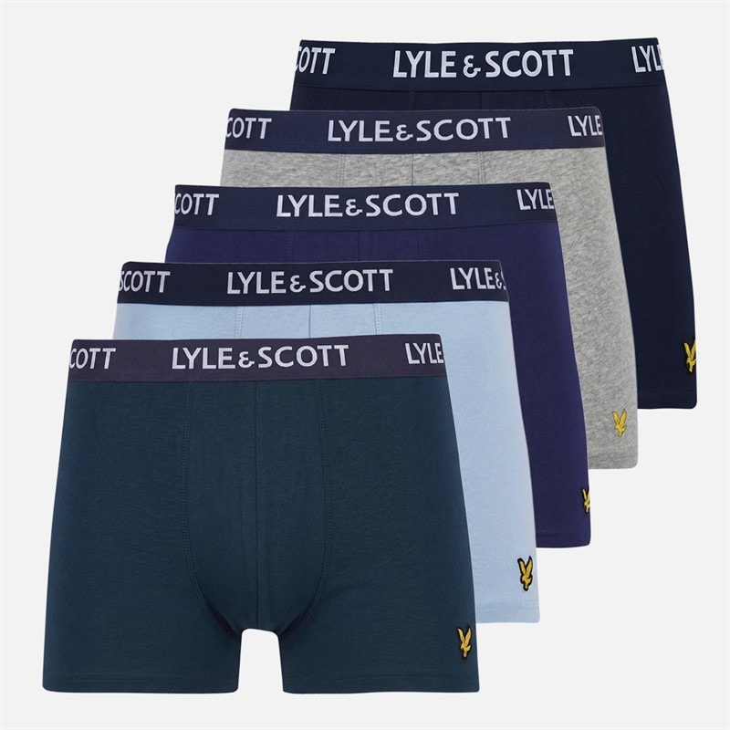 Lyle And Scott Vintage Mens Miller Five Pack Boxer Trunks Grey Marl/Blue Ribbon/Chambray Blue/Sailor Blue/Peacoat