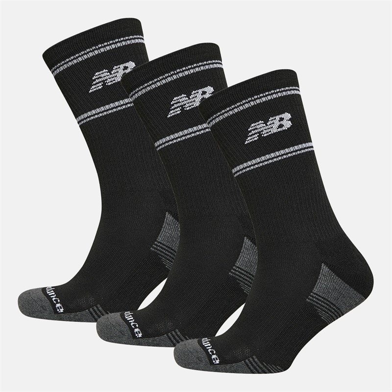 New Balance In Stripe Logo Three Pack Crew Socks Black/White