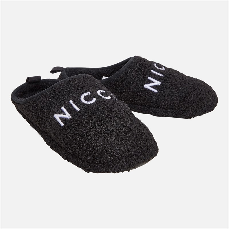 NICCE Mens Kensin Borg Mule Slippers Black