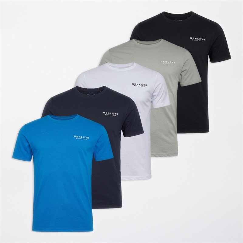 Henleys Mens Henycore Five Pack T-Shirts Multi