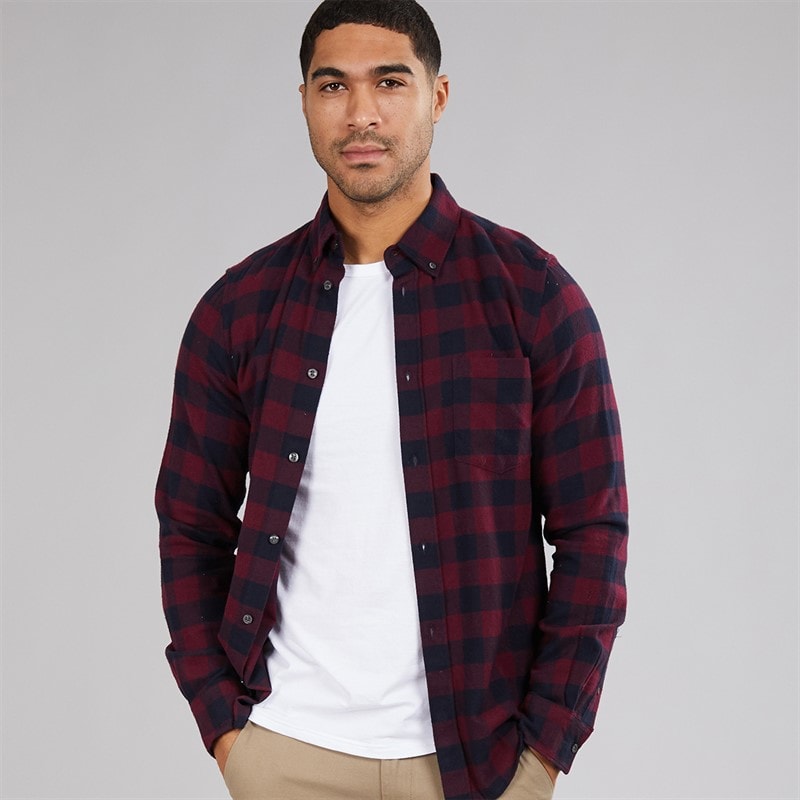 French Connection Mens Large Gingham Flannel Check Long Sleeve Shirt Chateaux/Marine