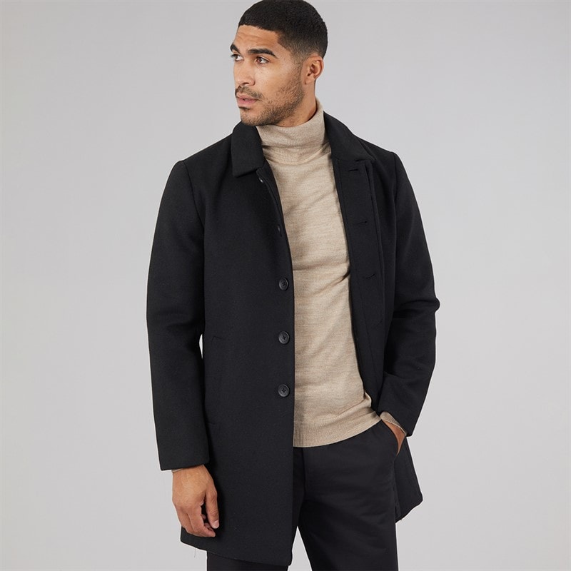French Connection Mens SB Collar Wool Coat Black