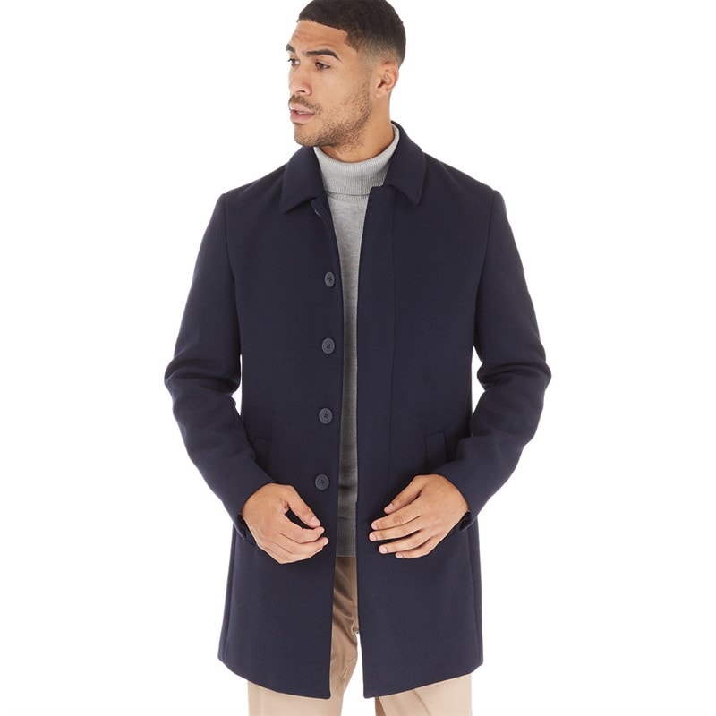 French Connection Mens SB Collar Wool Coat Marine