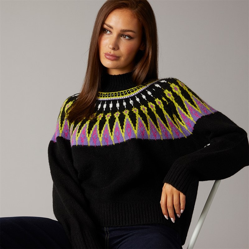 French Connection Womens Fairisle Jumper Black