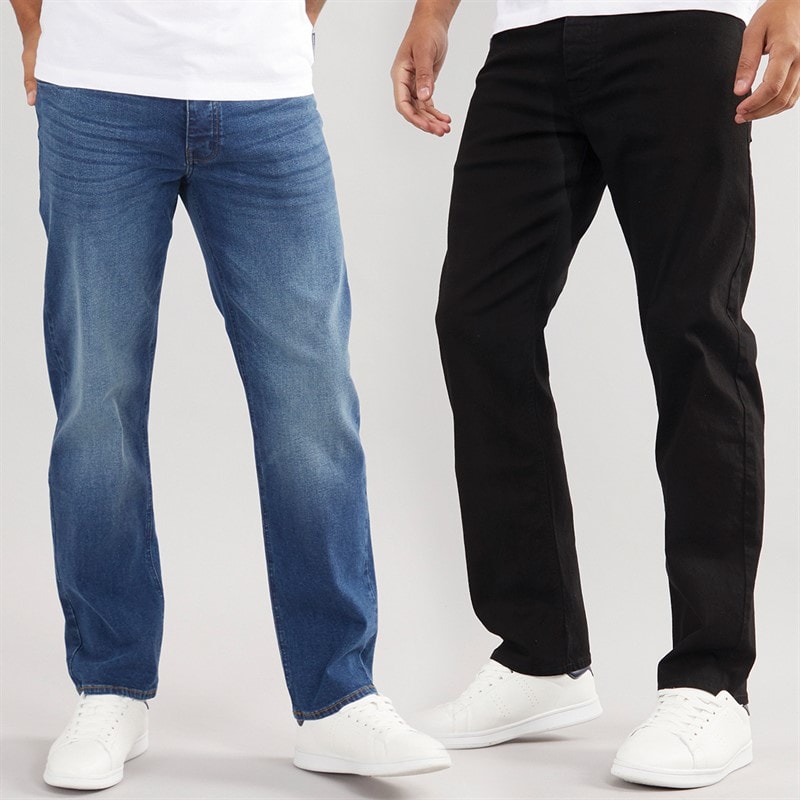 French Connection Mens FCUK Two Pack Regular Fit Jeans IND15 Darkwash/BLK01 Black