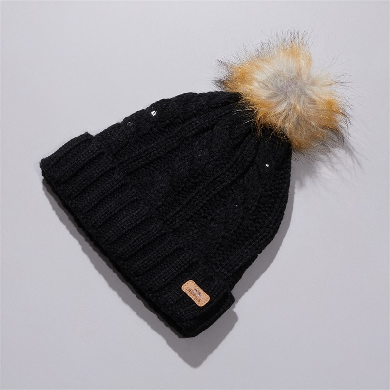 Trespass Womens Lillia Knitted Bobble Hat Black