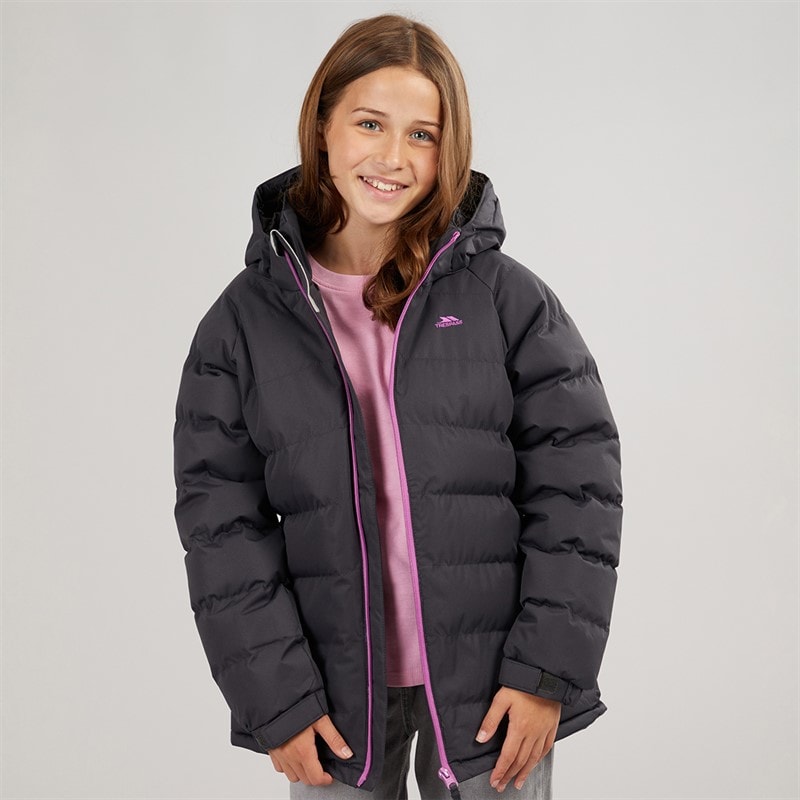 Trespass Girls Amira Waterproof Padded Hooded Jacket Dark Grey