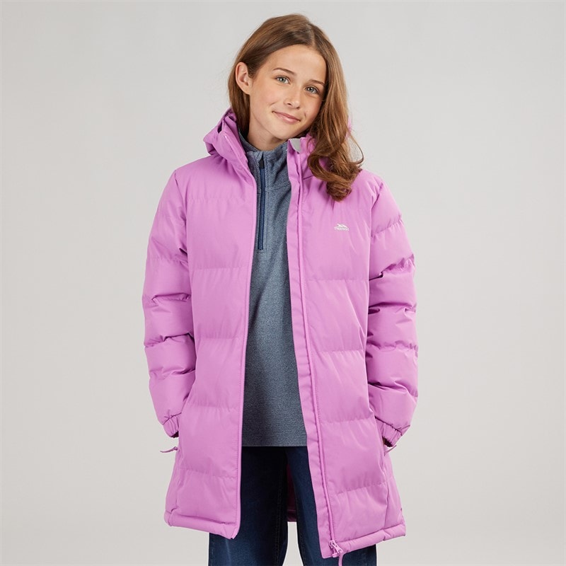 Trespass Girls Tiffy Waterproof Long Padded Hooded Coat Deep Pink