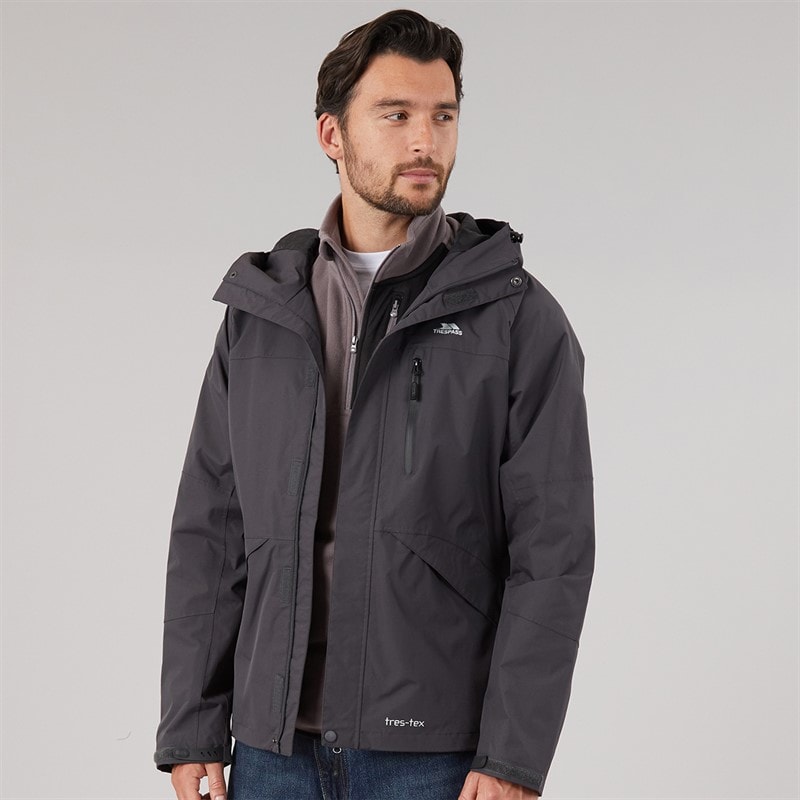 Trespass Mens Corvo Waterproof Hooded Shell Jacket Dark Grey