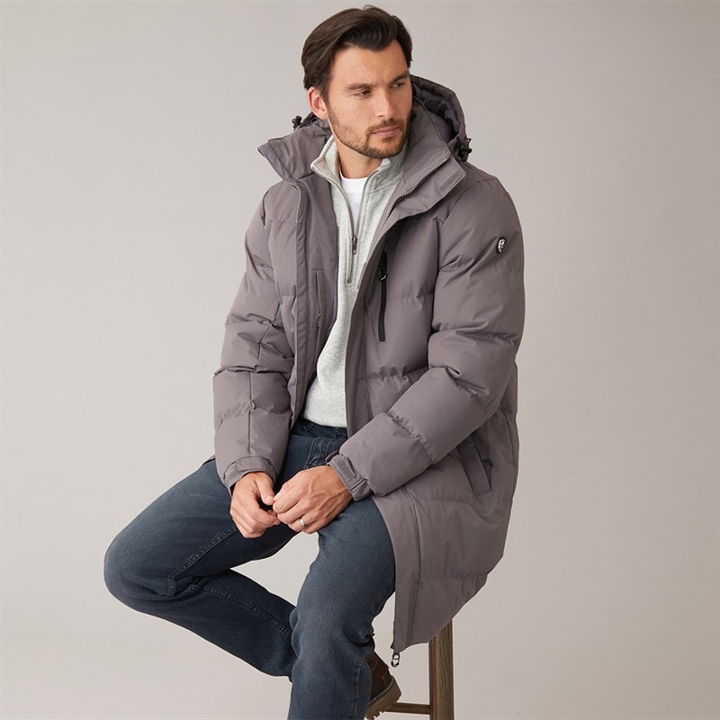 Trespass Mens Belvoir Waterproof Padded Long Jacket Mid Grey