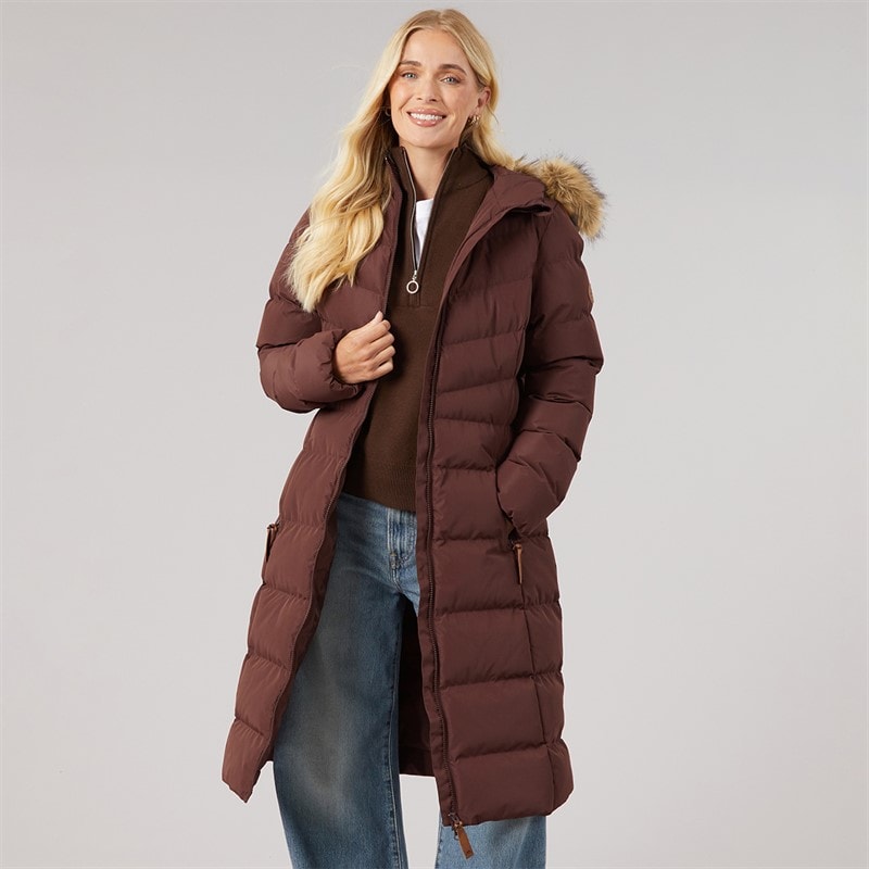 Trespass Womens Audrey Waterproof Padded Hooded Long Jacket Mocha