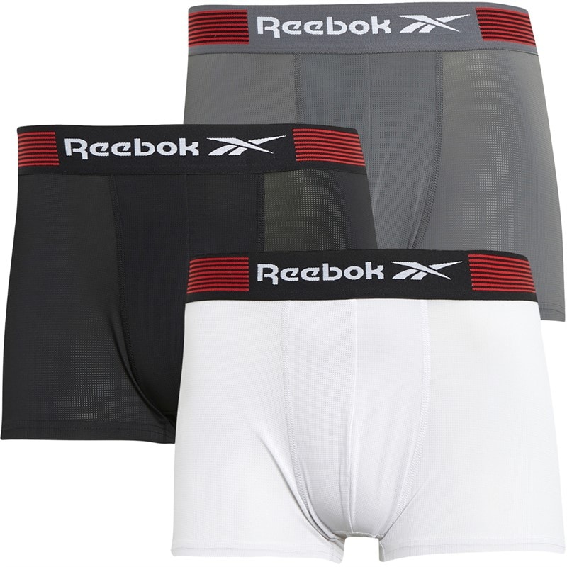 Reebok Mens Harnan Performance Three Pack Short Trunks Grey/Black/White