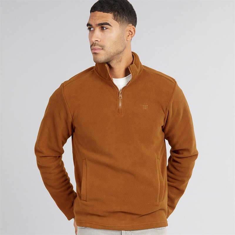 THREADBARE Mens Blade 1/4 Zip Fleece Rust