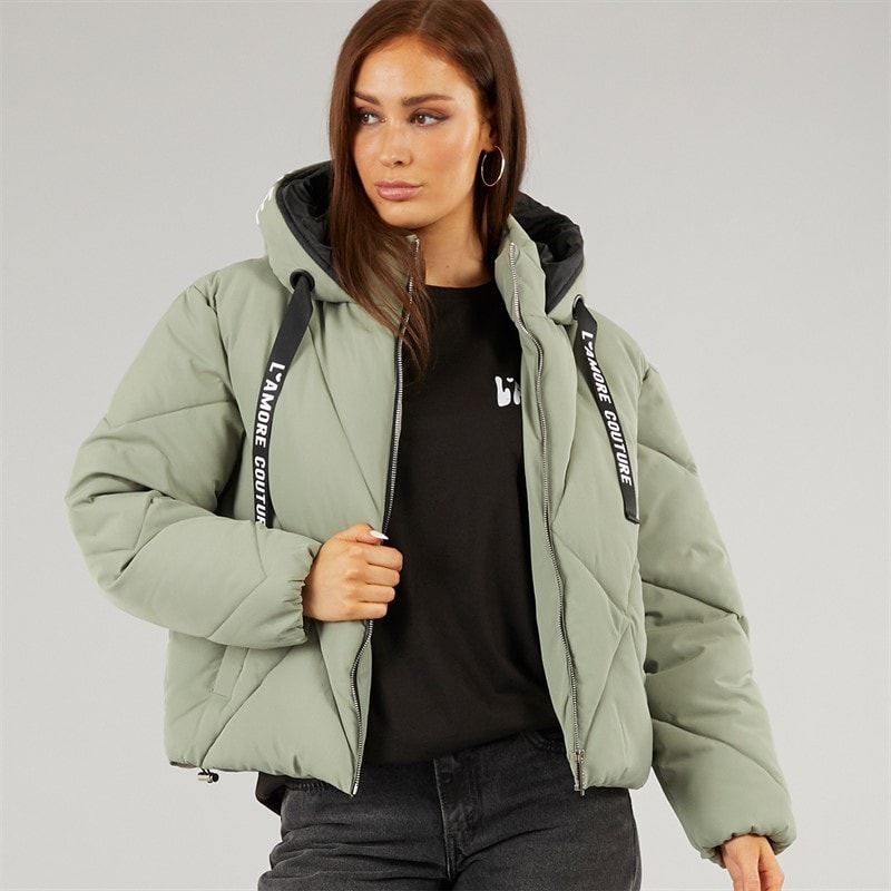 L'amore Couture Womens Franklin Short Puffer Khaki