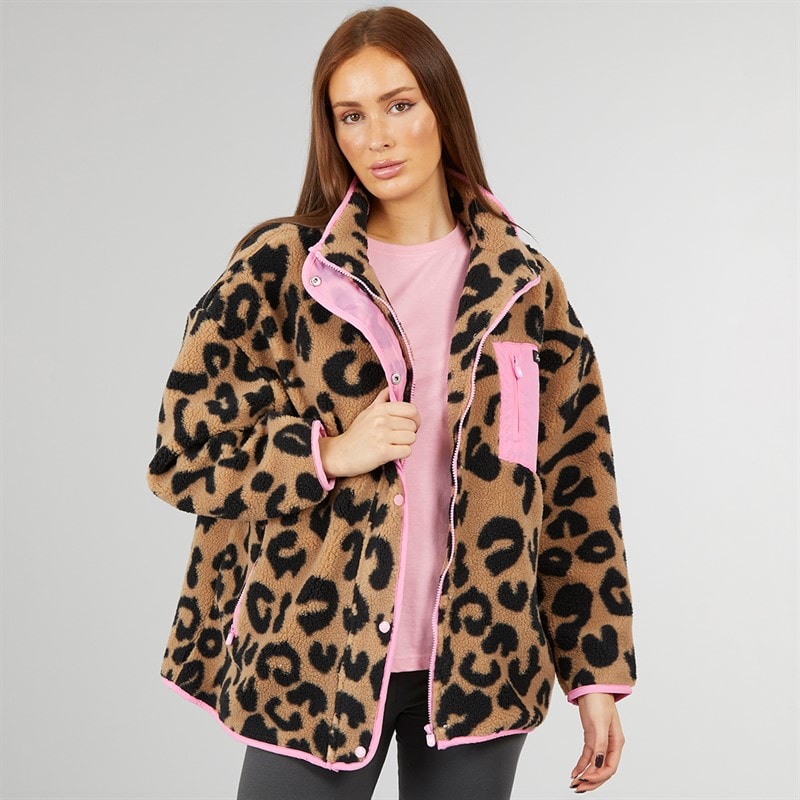 L'amore Couture Womens Avenue Borg Fleece Jacket Leopard