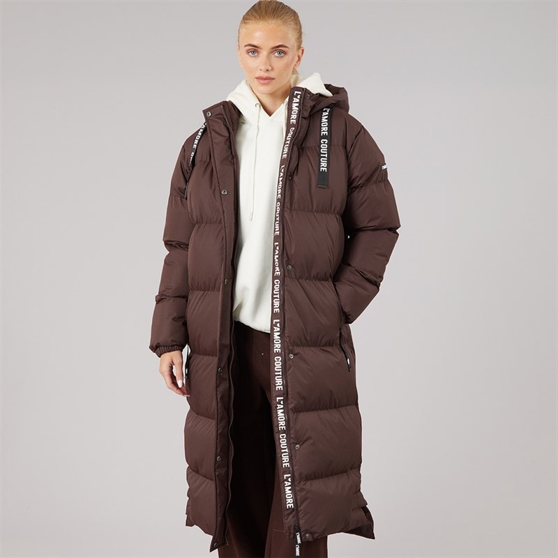 L'amore Couture Womens Bloomingdale Waterproof Long Jacket Chocolate